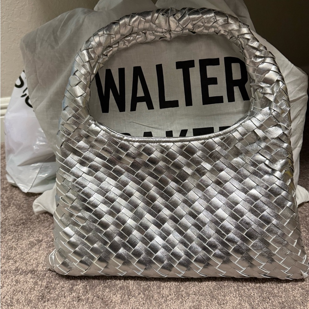 Walter Baker Metallic Silver Hobo Bag with Pouch